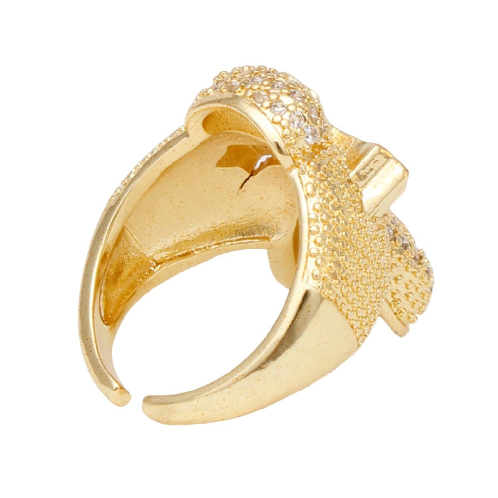 Statement Ring Gold Brass CZ Cross Cocktail Artisan Stylish Jewelry