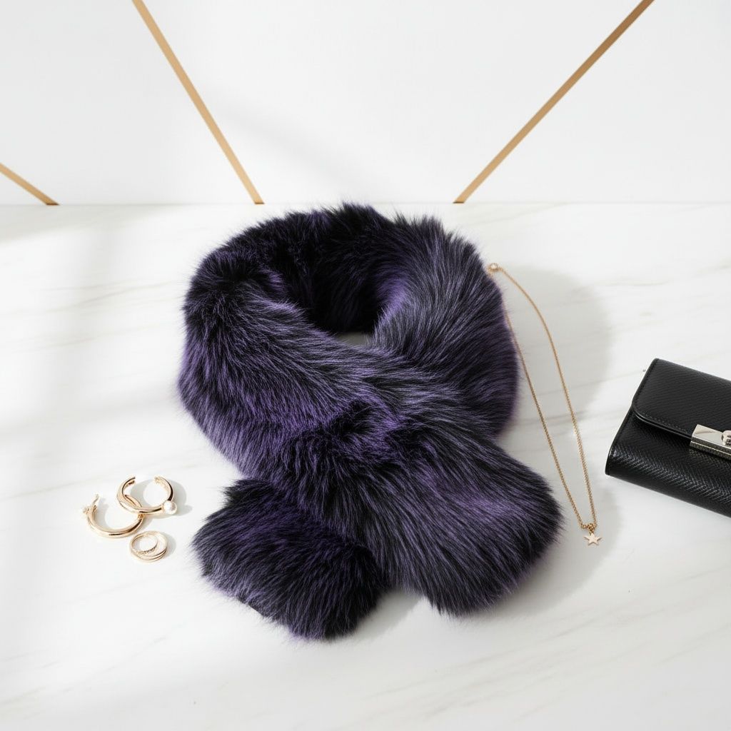Faux Fur Purple Collar Scarf Luxe Winter Stole Stylish Chic Accessory