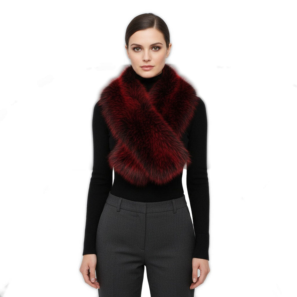 Faux Fur Scarf Red Collar Winter Stole Stylish Chic Accessory