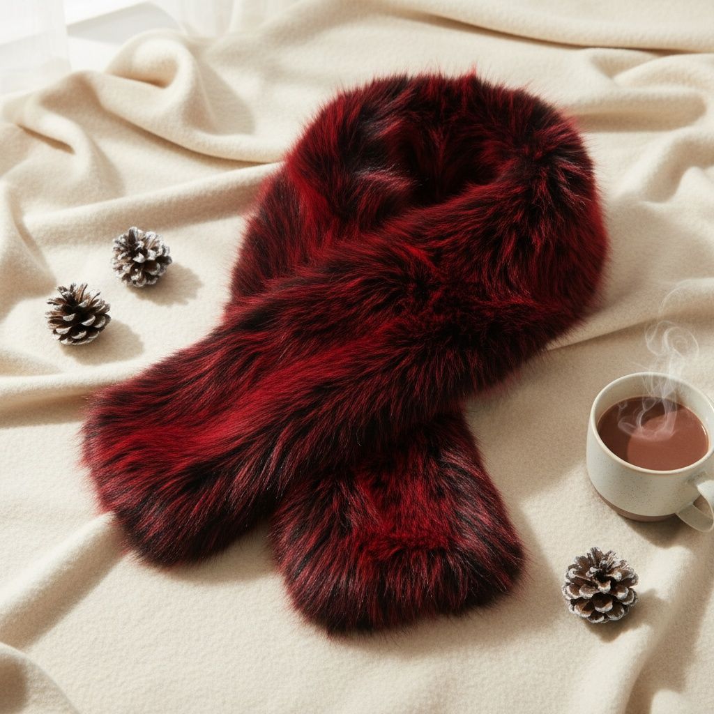 Faux Fur Scarf Red Collar Winter Stole Stylish Chic Accessory