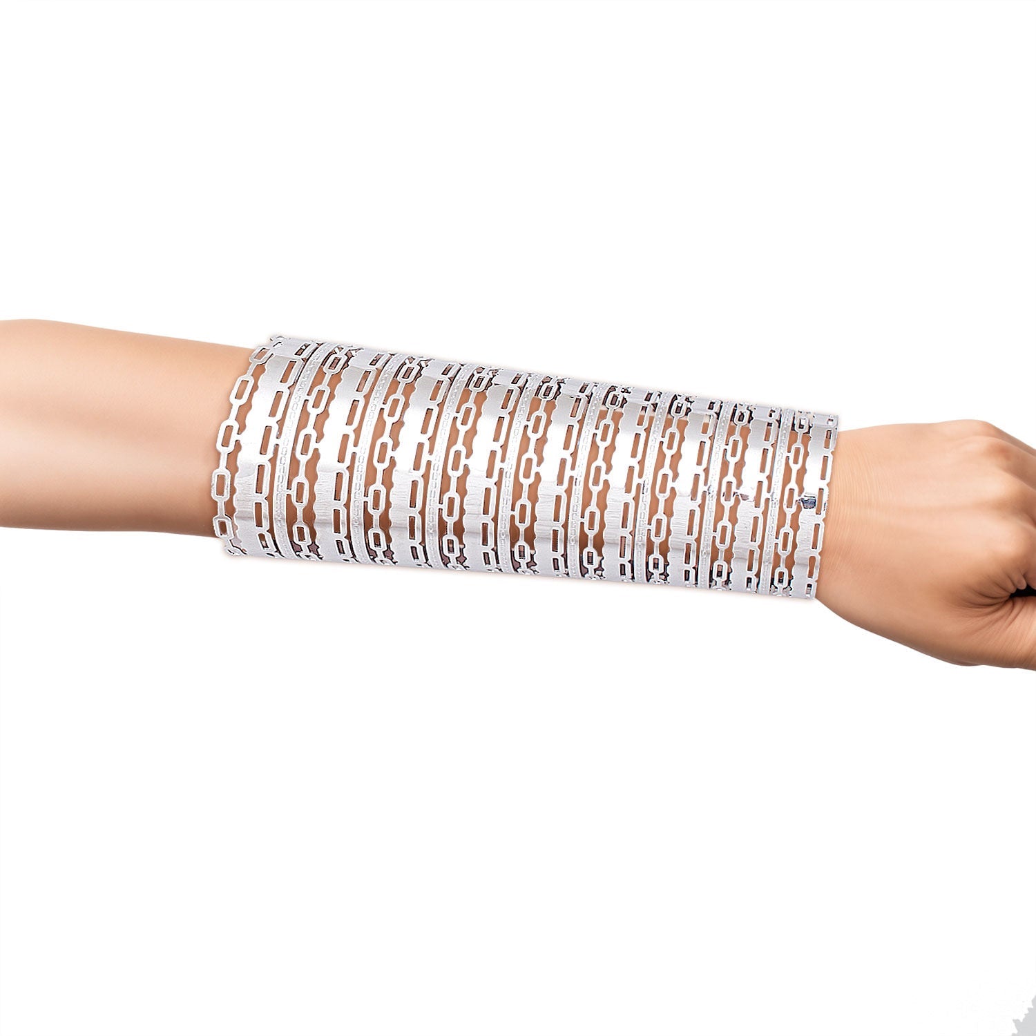 Silver Polished Oval Link Cutout Cuff Bracelet – Stylish Statement Jewelry