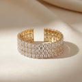 Memory Wire Bracelet Gold Cuff Baguette CZ 3 Row Stylish Jewelry
