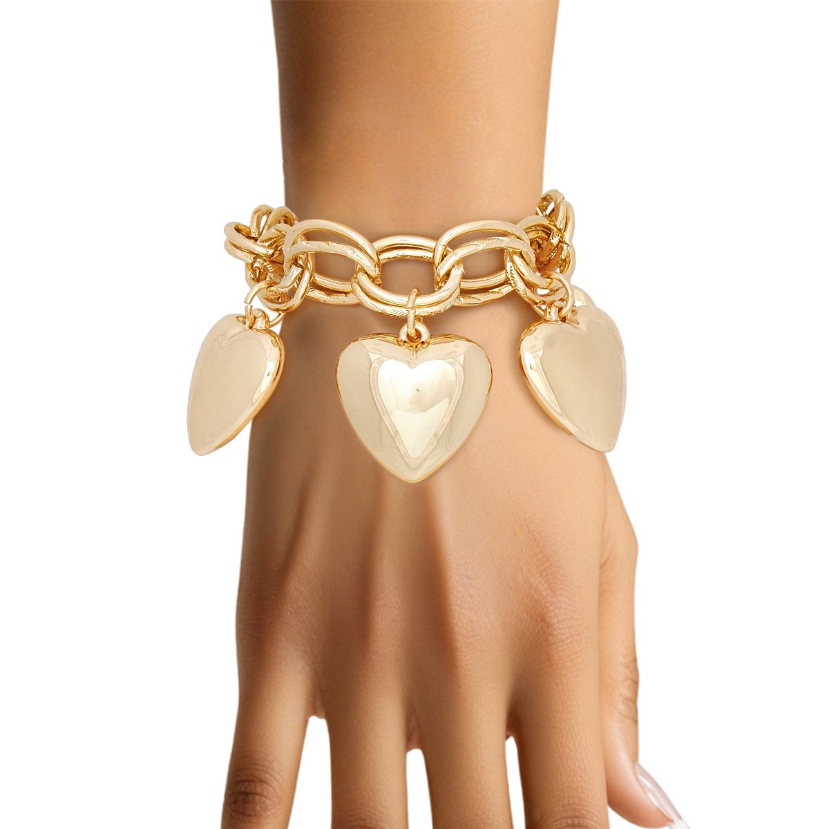 Chunky Gold Puffy Heart Toggle Bracelet Stylish Statement Jewelry