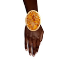 Gold Oval Yellow Confetti Statement Cuff Bracelet Stylish Fashion Jewelry