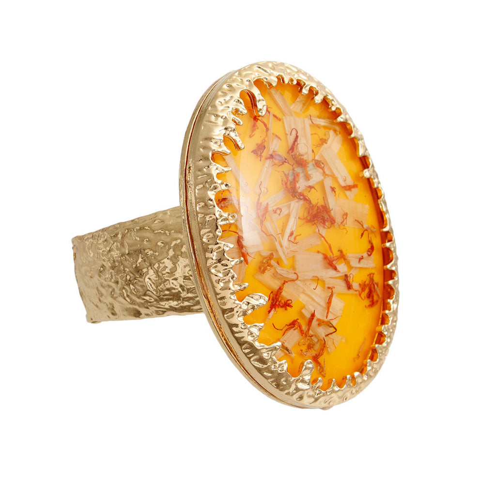 Gold Oval Yellow Confetti Statement Cuff Bracelet Stylish Fashion Jewelry