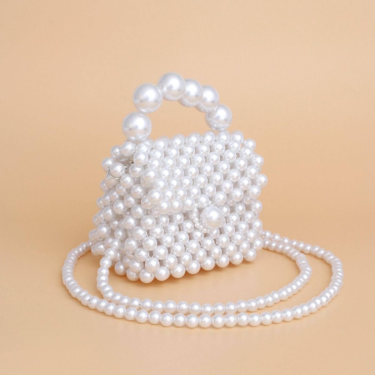 Fashion Handbag Micro Top Handle White Pearl Woven Handmade Bag Stylish Chic