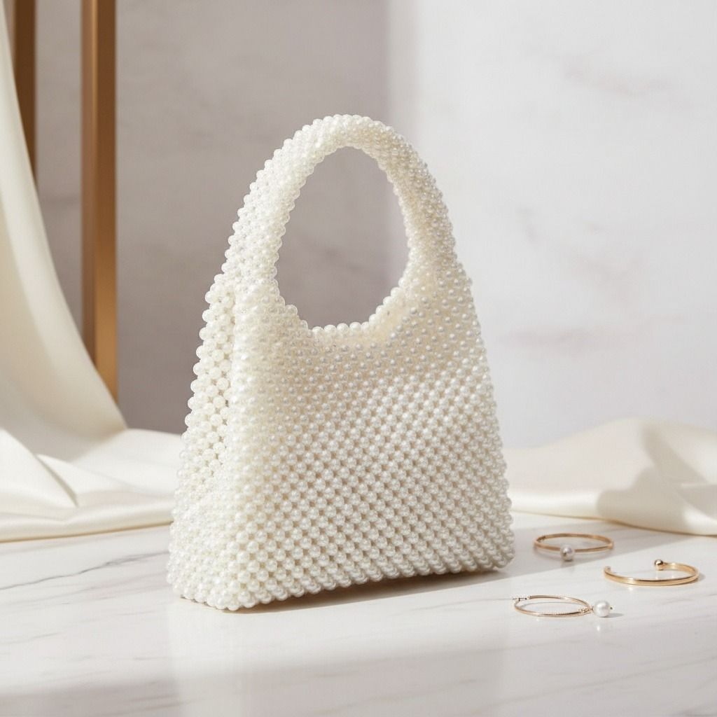 Fashion Handbag Top Handle Luxe Lady Cream Pearl Hollywood Chic