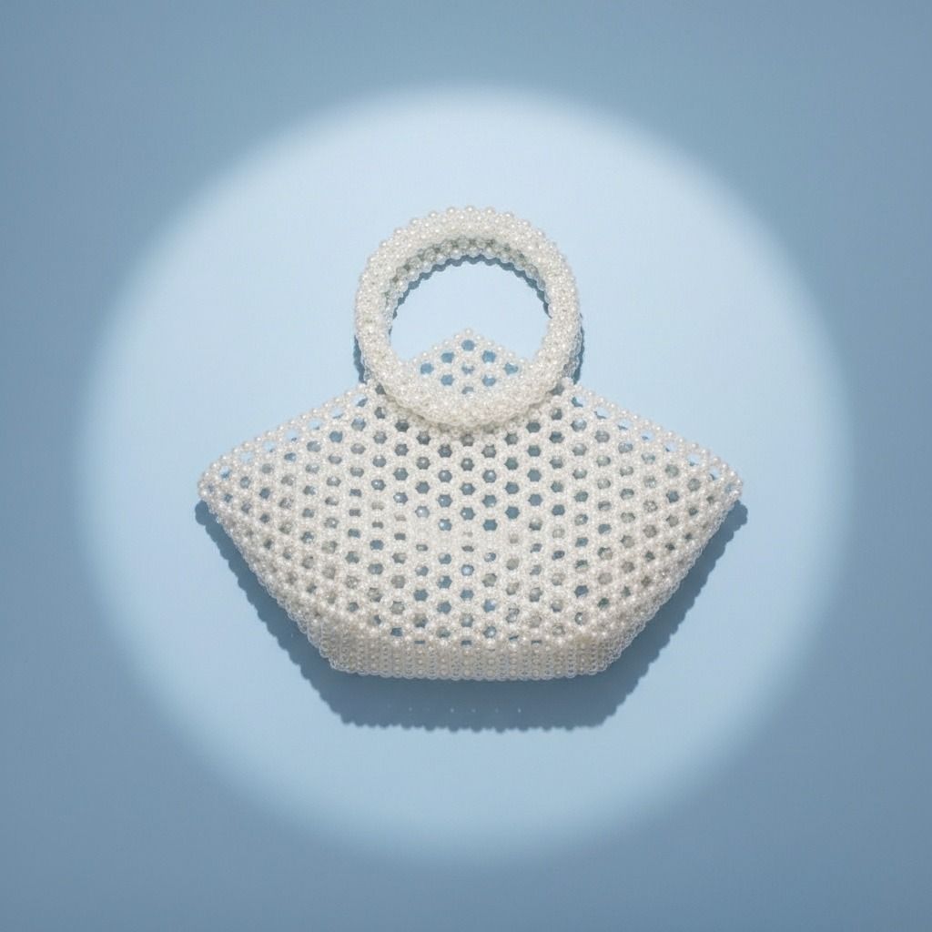 Fashion Handbag Top Handle Trapeze White Pearl Woven Stylish Bag