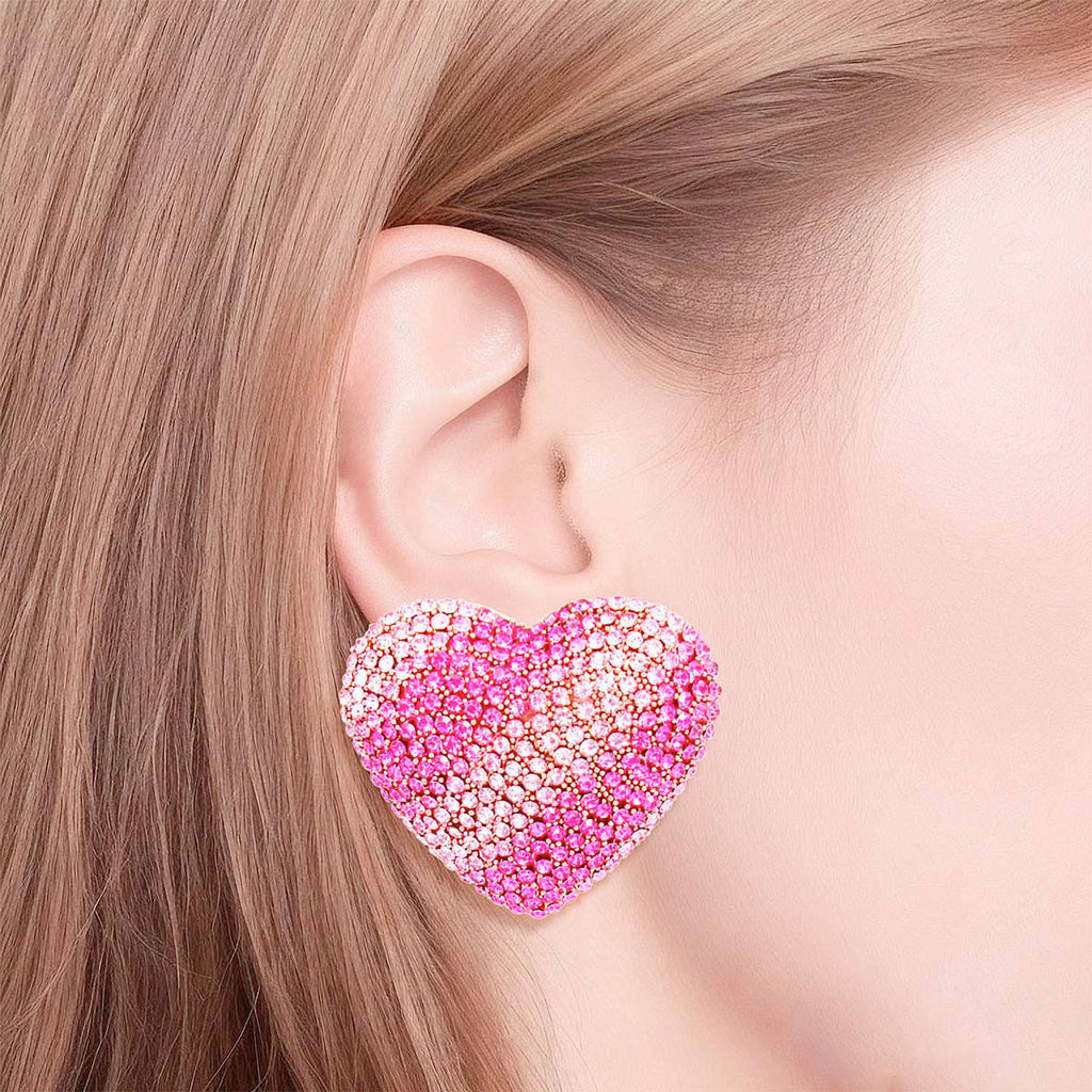 Heart Stud Earrings Fuchsia Stripe Glam Stylish Women’s Jewelry