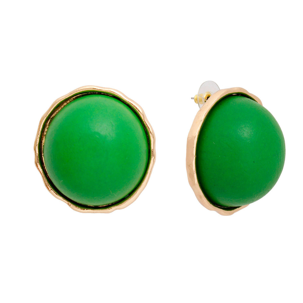 Large Green Wood Domed Stud Earrings for Women – Stylish Statement Jewelry