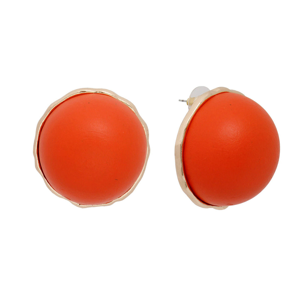 Large Domed Orange Wood Stud Earrings Stylish Statement Jewelry for Women