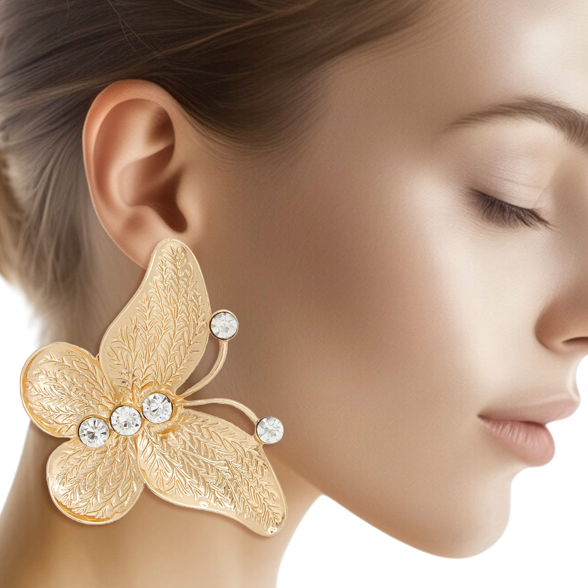 Statement Drop Earrings Large Gold Butterfly Branch Detail Stylish Chic Jewelry