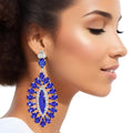 Women’s Oval Dangle Earrings Teardrop Royal Blue Statement Jewelry