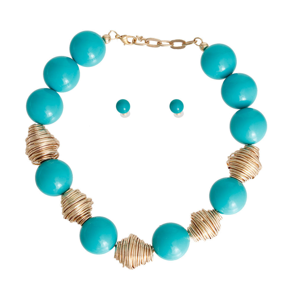 Tribal Bead Set Heavy Teal Stylish Statement Jewelry