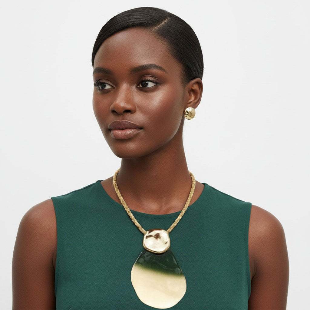 Teardrop Pendant Necklace Green Ombre Organic Stylish Statement Jewelry