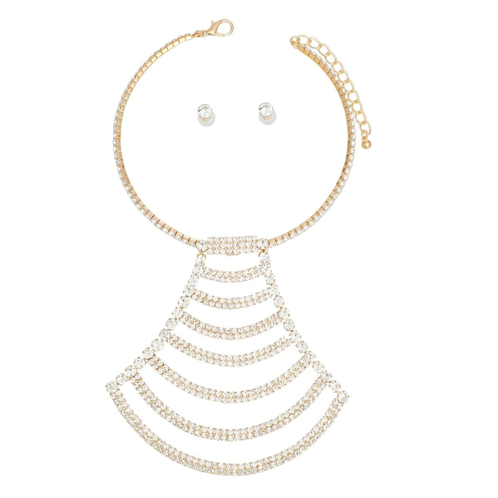 Statement Choker Necklace with Gold Pave Draped Pendant Set for Women, Trendy Elegant Jewelry