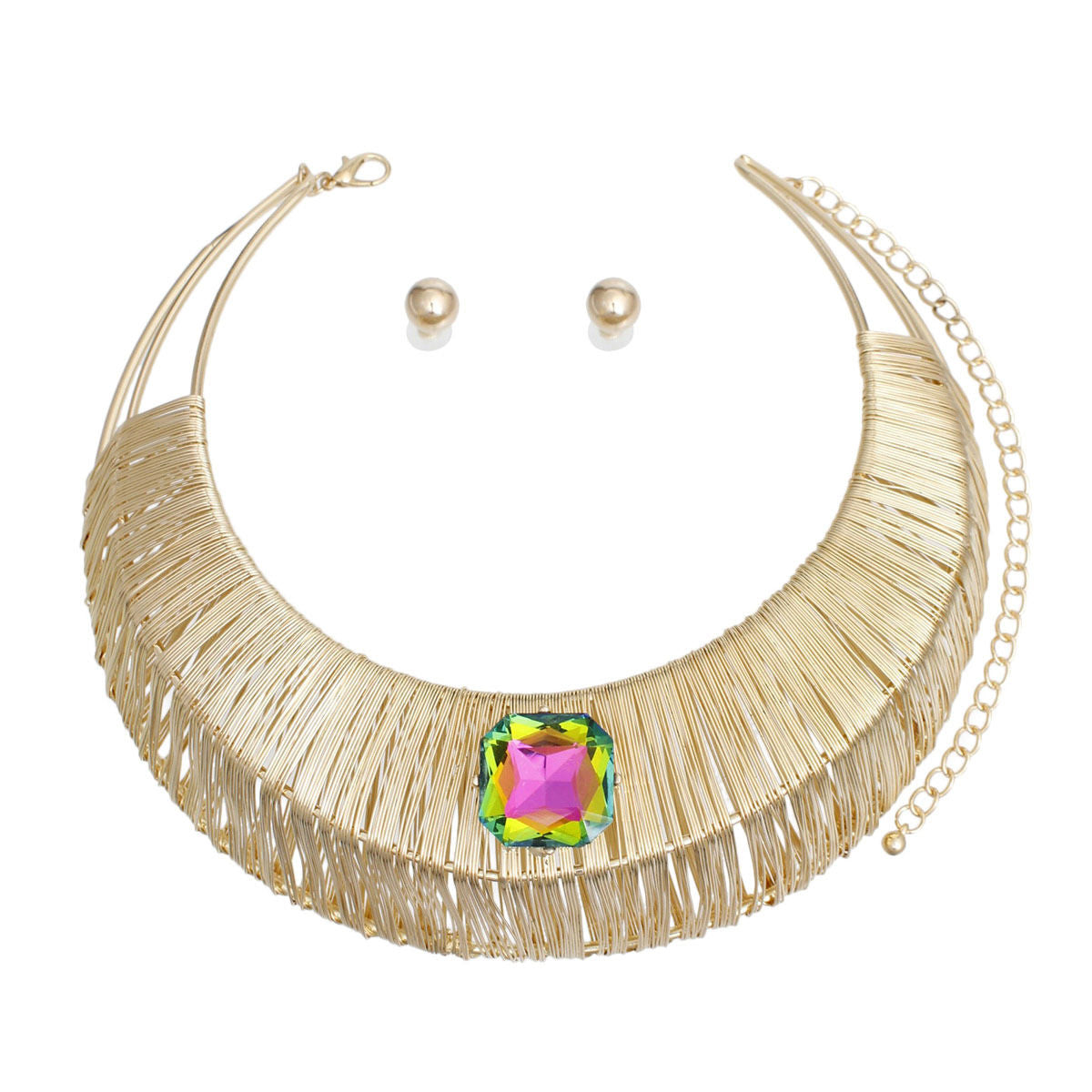 Statement Choker Necklace Gold Crystal Wide Rigid Armor Set for Women Stylish Jewelry