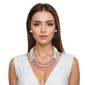 Statement 3-Strand Purple and White Glass Pearl Necklace Stylish Layered Jewelry Set