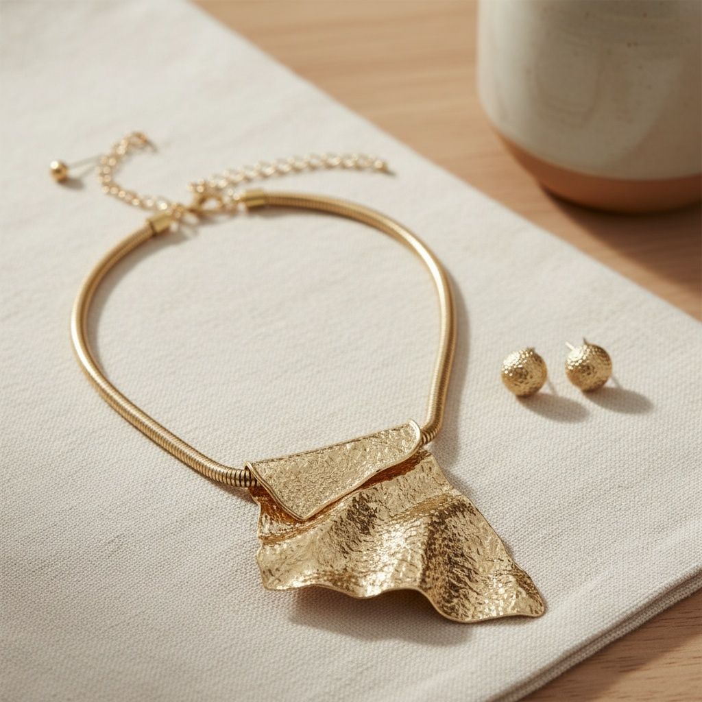 Modern Gold Folded Metal Power Pendant Necklace Stylish Statement Jewelry