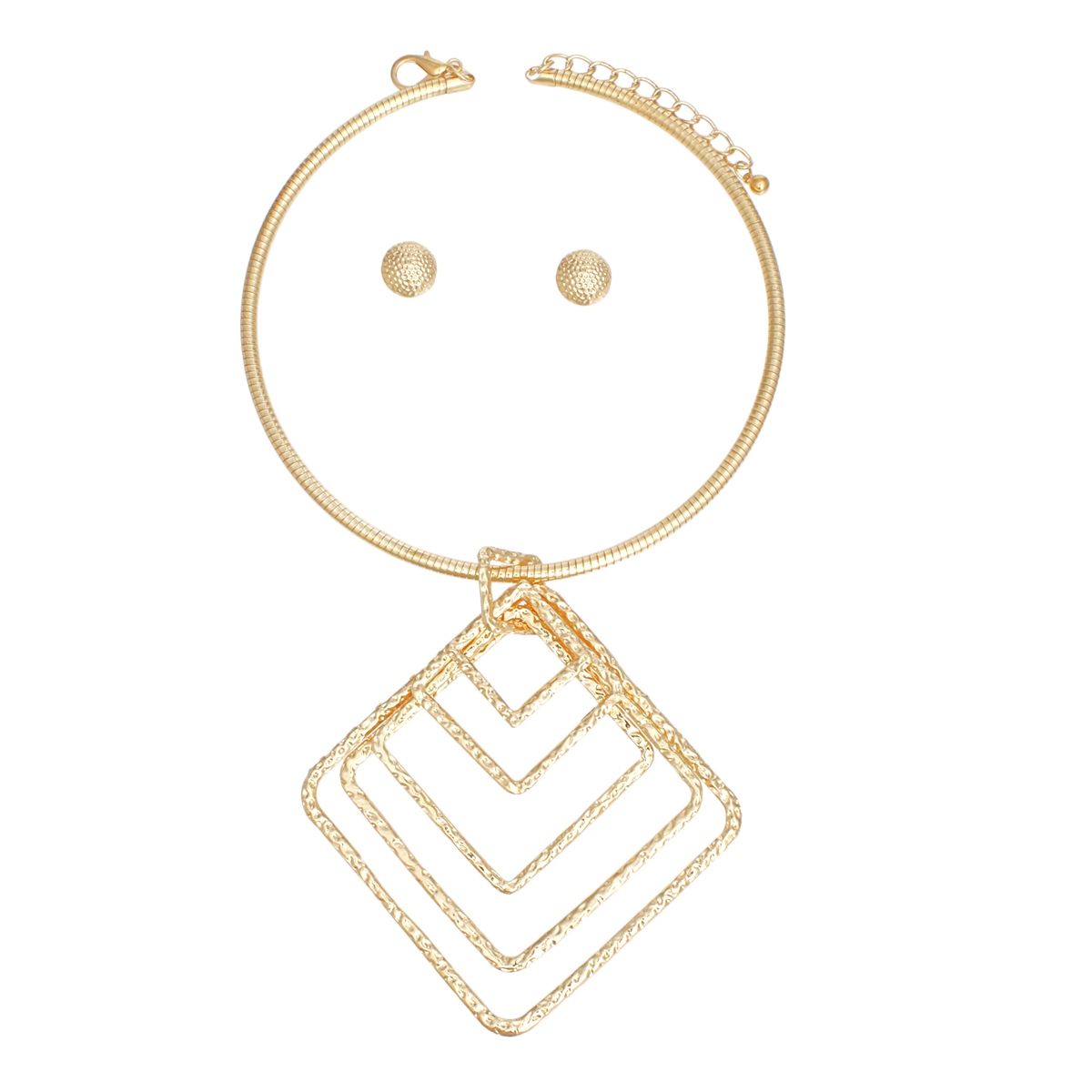 Statement Necklace Silver Concentric Diamond Dangle Pendant Stylish Chic Jewelry