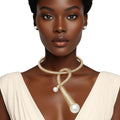 Statement Necklace Handmade Coiled Gold Pearl Loop Stylish Pendant