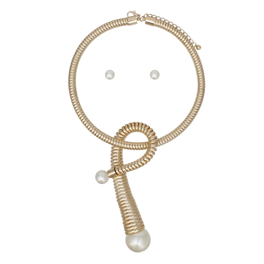 Statement Necklace Handmade Coiled Gold Pearl Loop Stylish Pendant