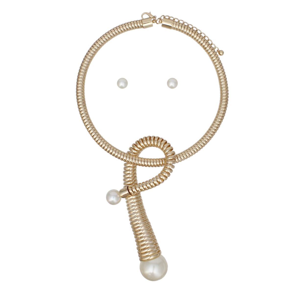 Statement Necklace Handmade Coiled Gold Pearl Loop Stylish Pendant
