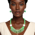 Statement Beaded Disc Necklace Set in Funky Green and White, Trendy Fashion Jewelry