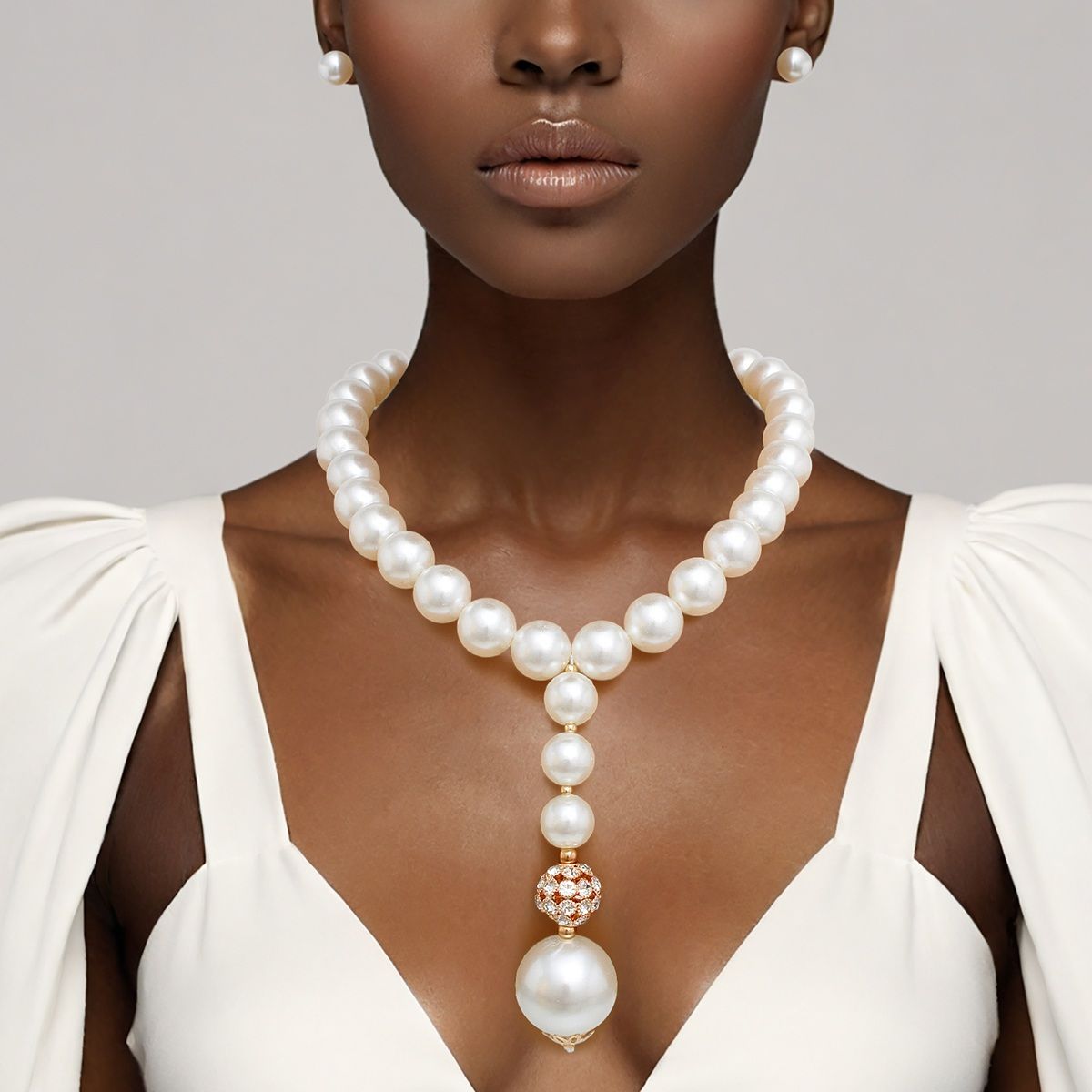 Pendant Necklace Single Strand Pearl Couture Cream Elegant Chic Jewelry