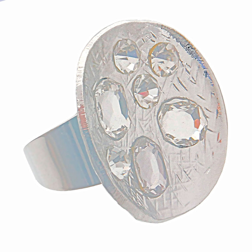 Statement Oval Crystal Ring Silver Clear Stylish Jewelry Accessory