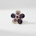 Statement Cocktail Ring Purple Teardrop Crystal Flower Design