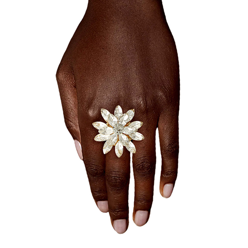 Statement Gold Stacked Marquise Flower Ring Stylish Chic Jewelry