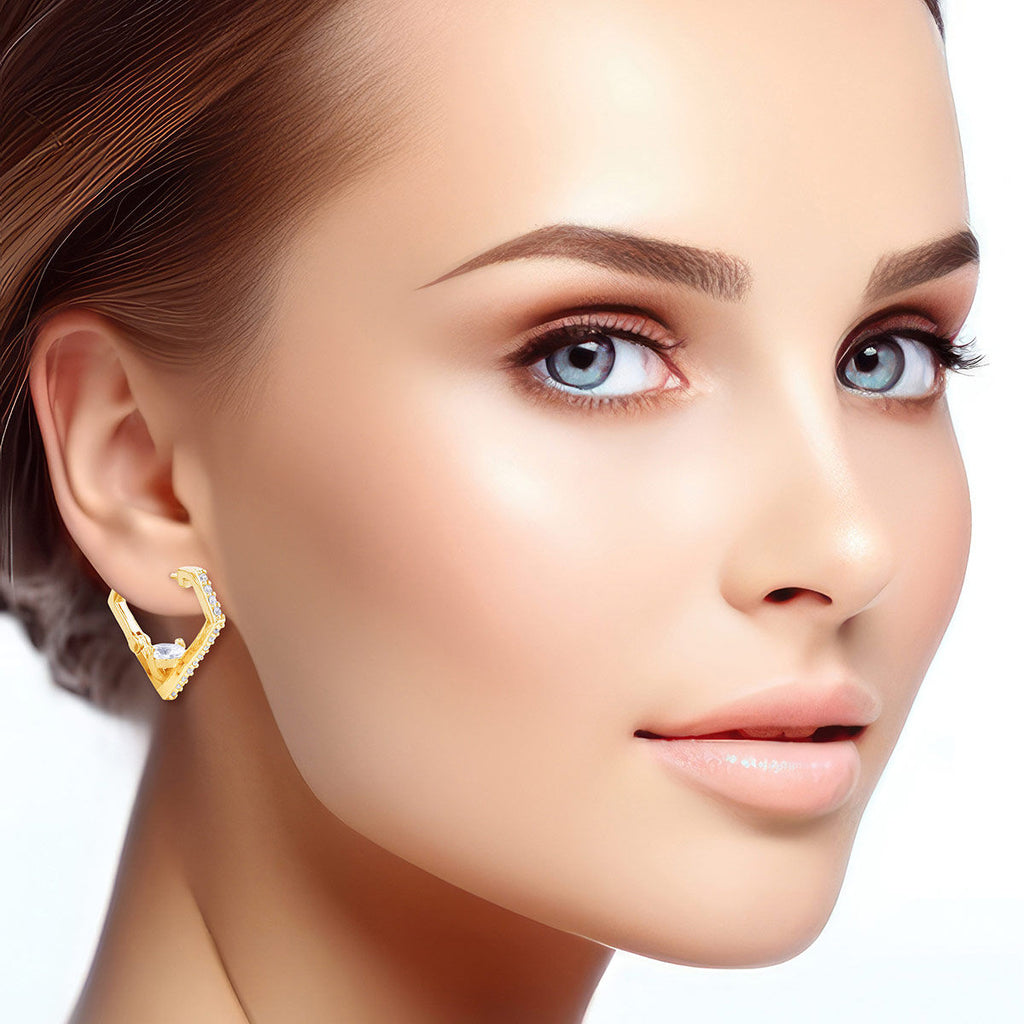 Huggie Hoop Earrings 14K Gold with CZ Diamond – Stylish Elegant Jewelry