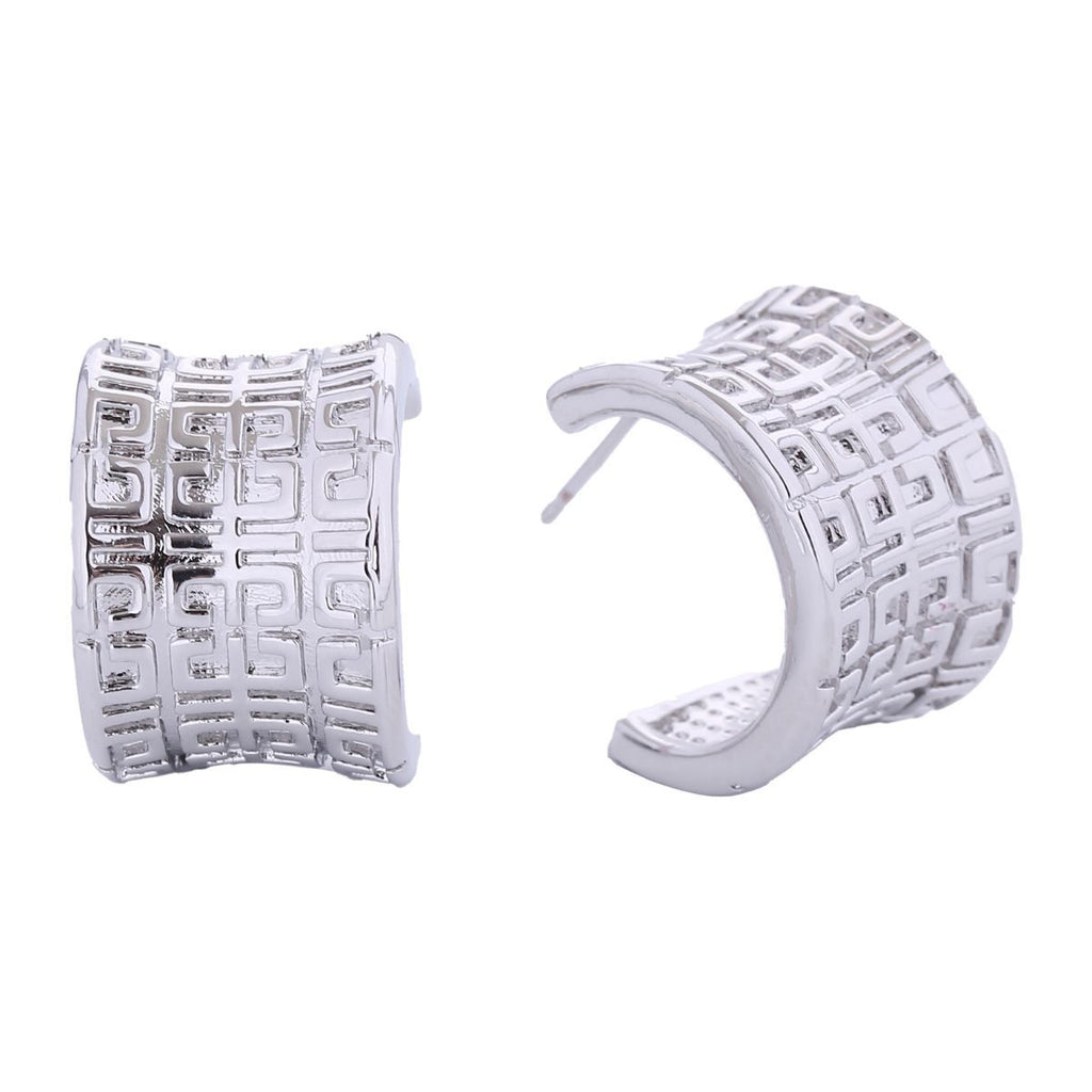 Small White Gold Greek Wide Hoop Earrings for Women Stylish Chic Jewelry