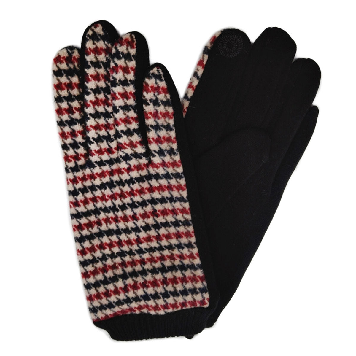 Smart Gloves Burgundy Houndstooth Stylish Casual Accessories