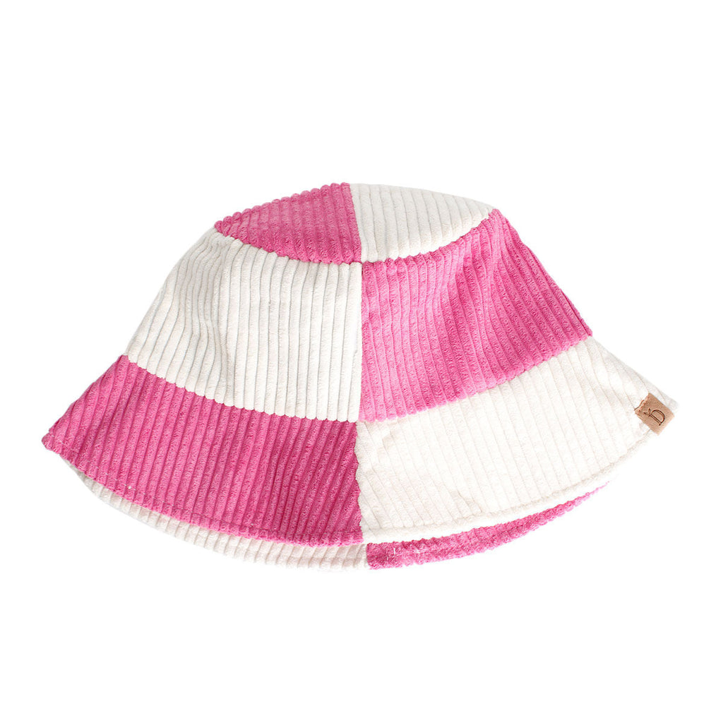 Women’s Corduroy Bucket Hat Pink and Cream Stylish Casual Accessory