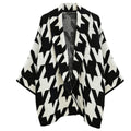 Women’s Houndstooth Knit Cardigan Black White Stylish Chic Layered