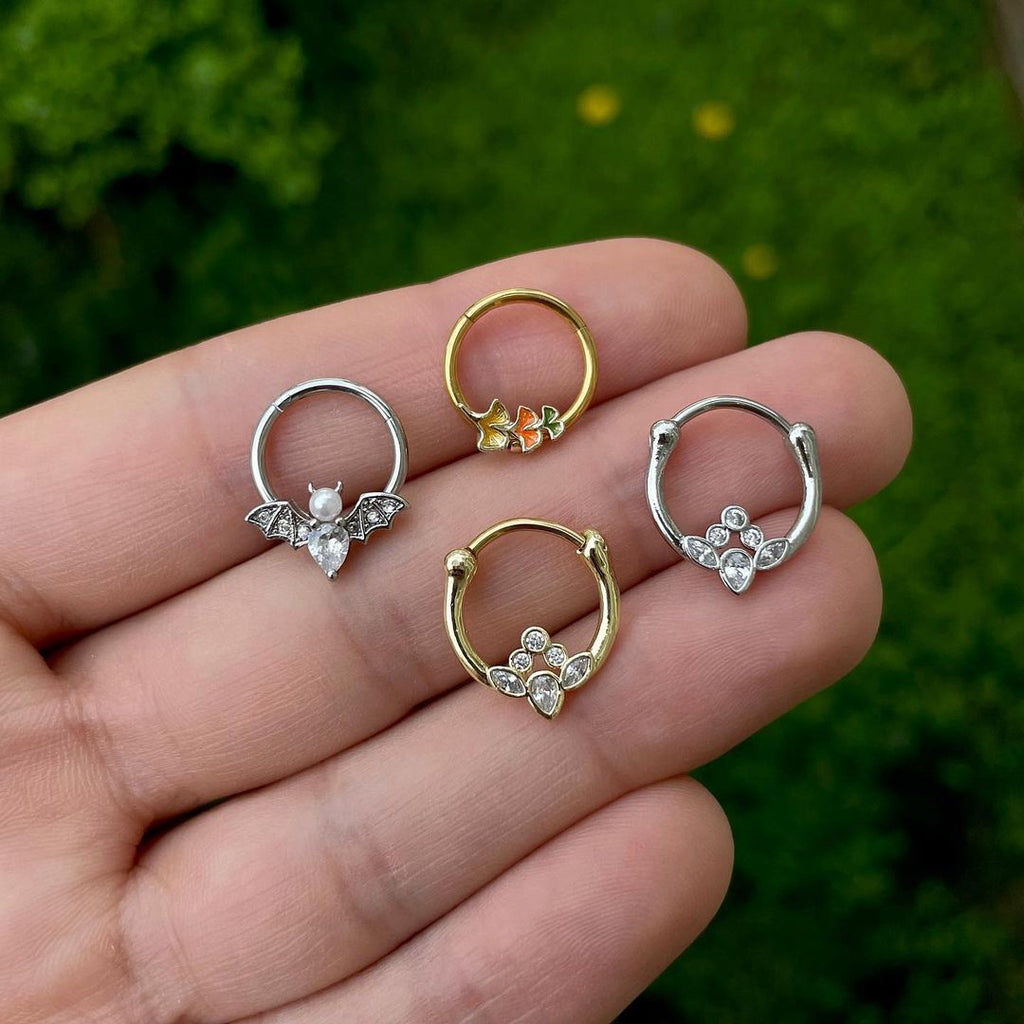16G 3/8 Clear Gem Gold Tone Anodized Classic Cluster Septum Clicker