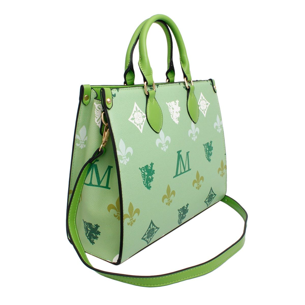 Structured Tote Satchel Bag Green Luxe Monogram Stylish Chic