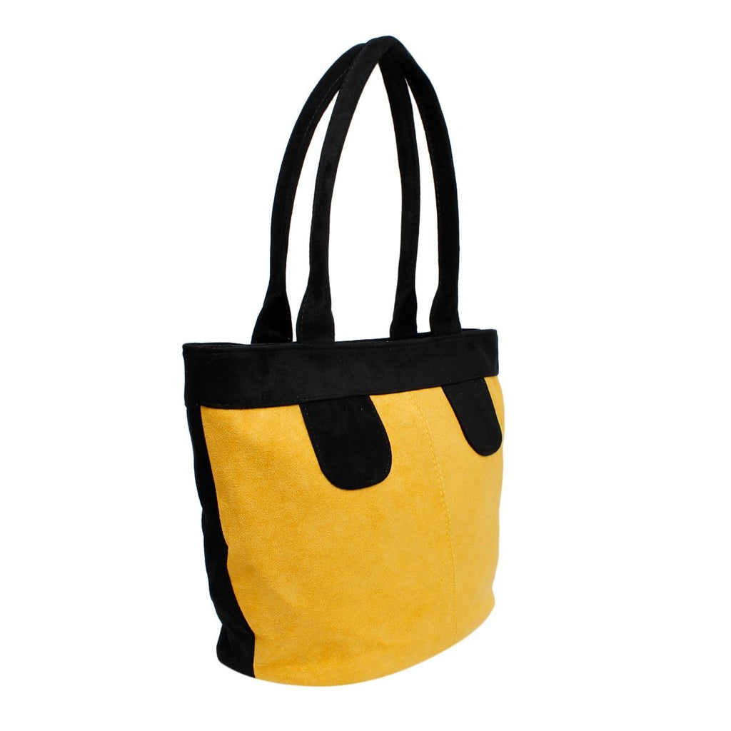 Fashion Handbag Yellow Suede Tote Bag with Black Trim Shoulder Purse Stylish Chic