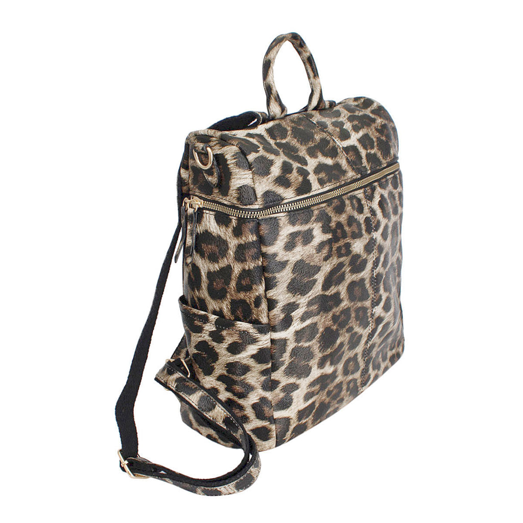 Fashion Backpack Purse Leopard Print Stylish Square Design