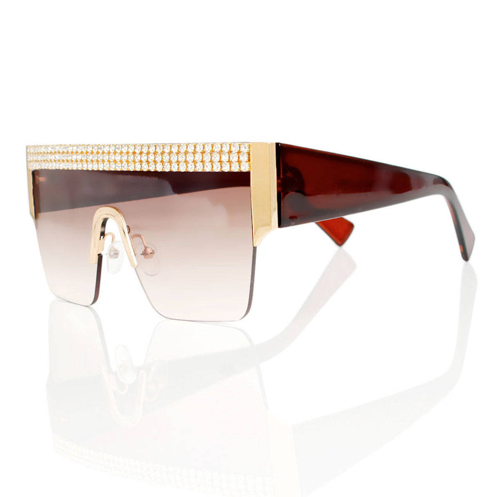 Women’s Shield Sunglasses Brown Pave Stylish Eyewear
