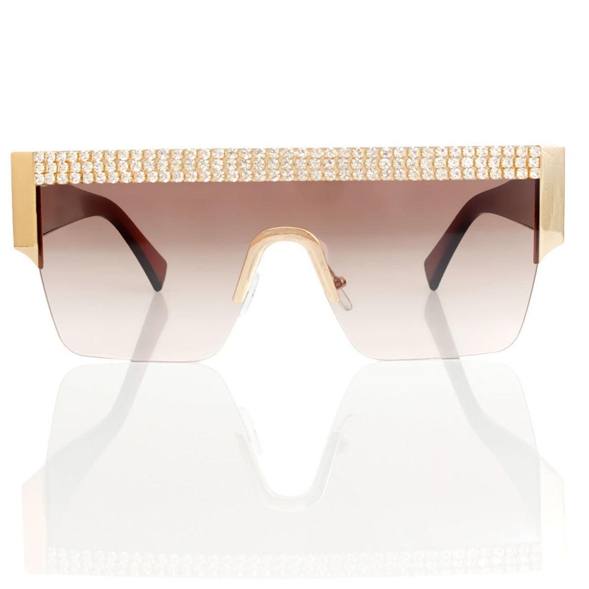 Women’s Shield Sunglasses Brown Pave Stylish Eyewear