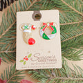 Mismatched Holiday Stud Earrings Set – Stocking and Wreath, Trendy Fashion Jewelry