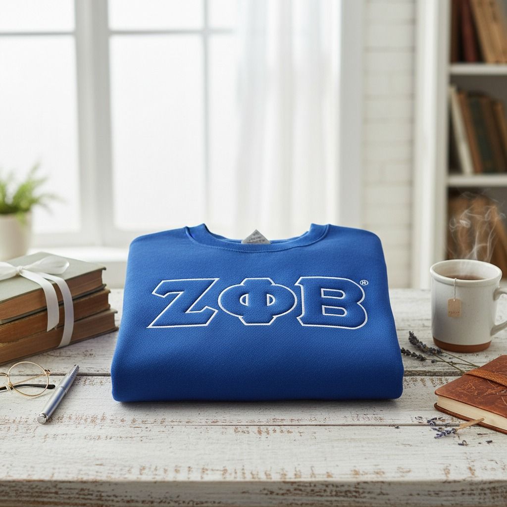 Crew Sweatshirt Blue Embroidered Greek Gear Casual Stylish Top
