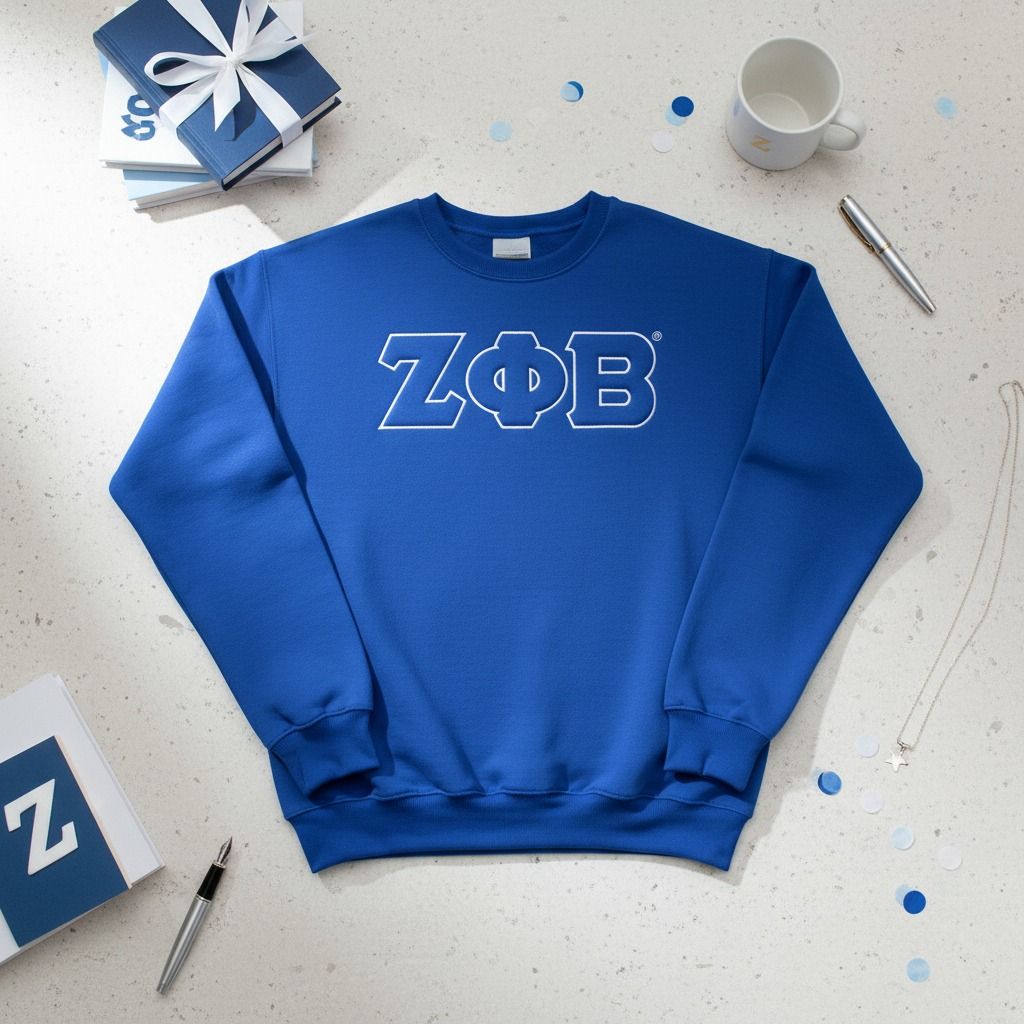 Crew Sweatshirt XL Blue Embroidered Greek Gear Casual Stylish Top