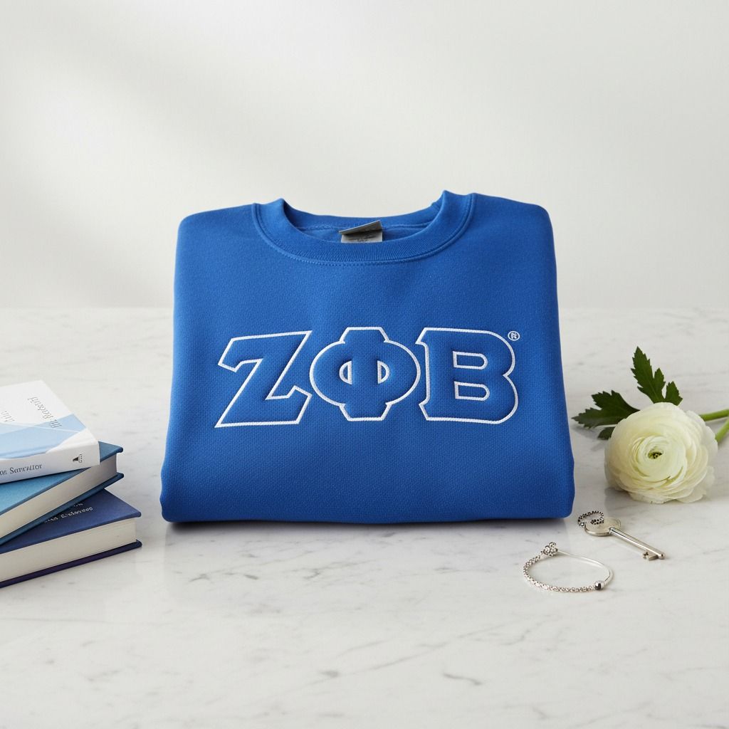 Crew Sweatshirt Blue Embroidered Greek Gear Casual Stylish Top