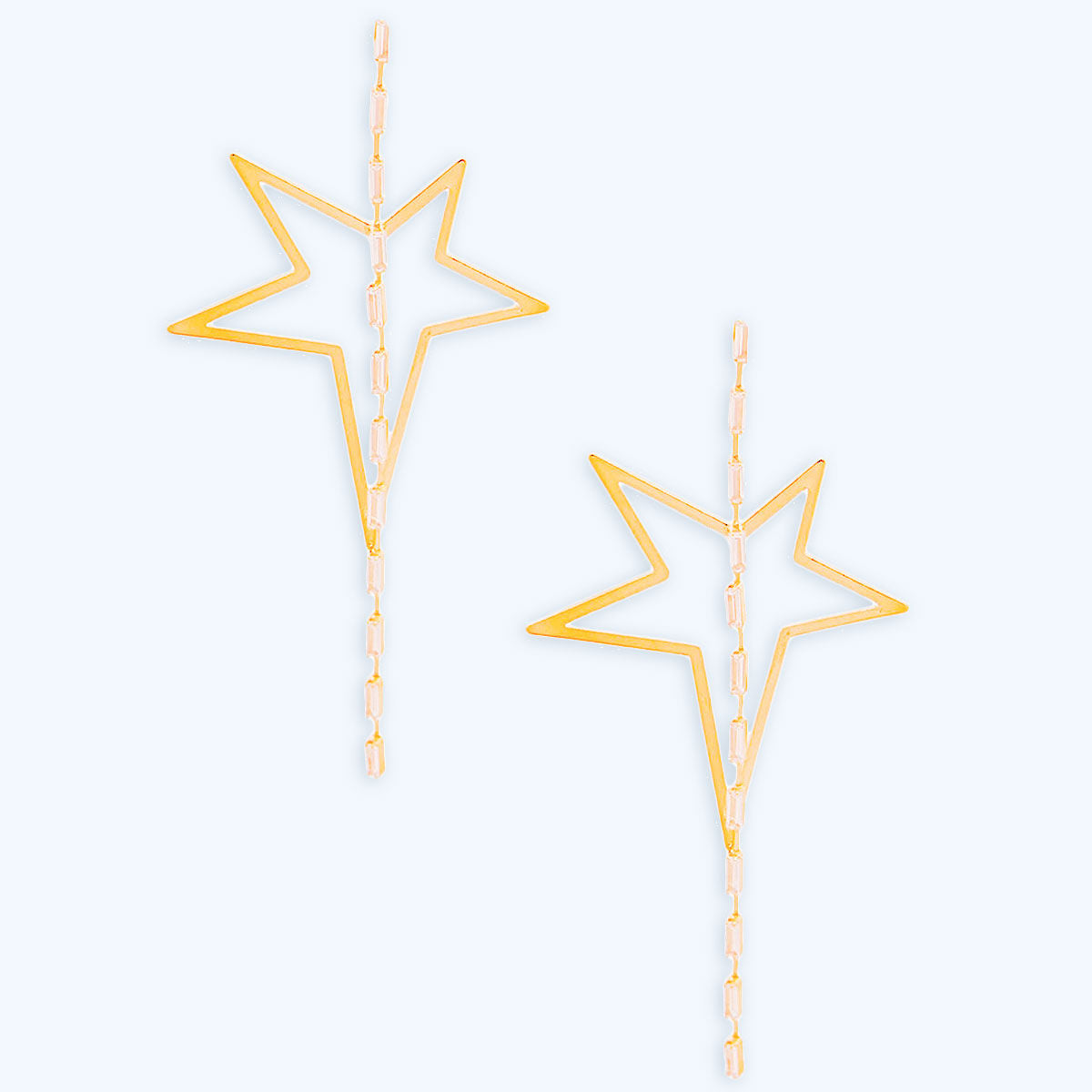 Statement Gold Star Crystal Baguette Earrings Stylish Chic Jewelry Accessory