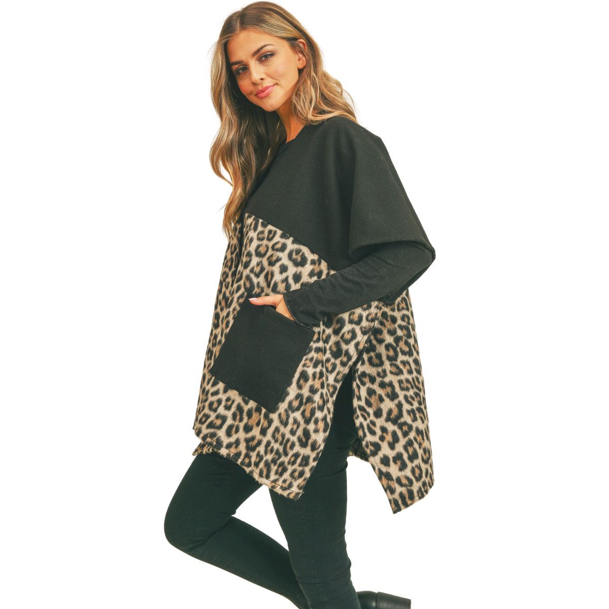 Women’s Taupe Leopard Print Kimono Pocket Stylish Layered Top