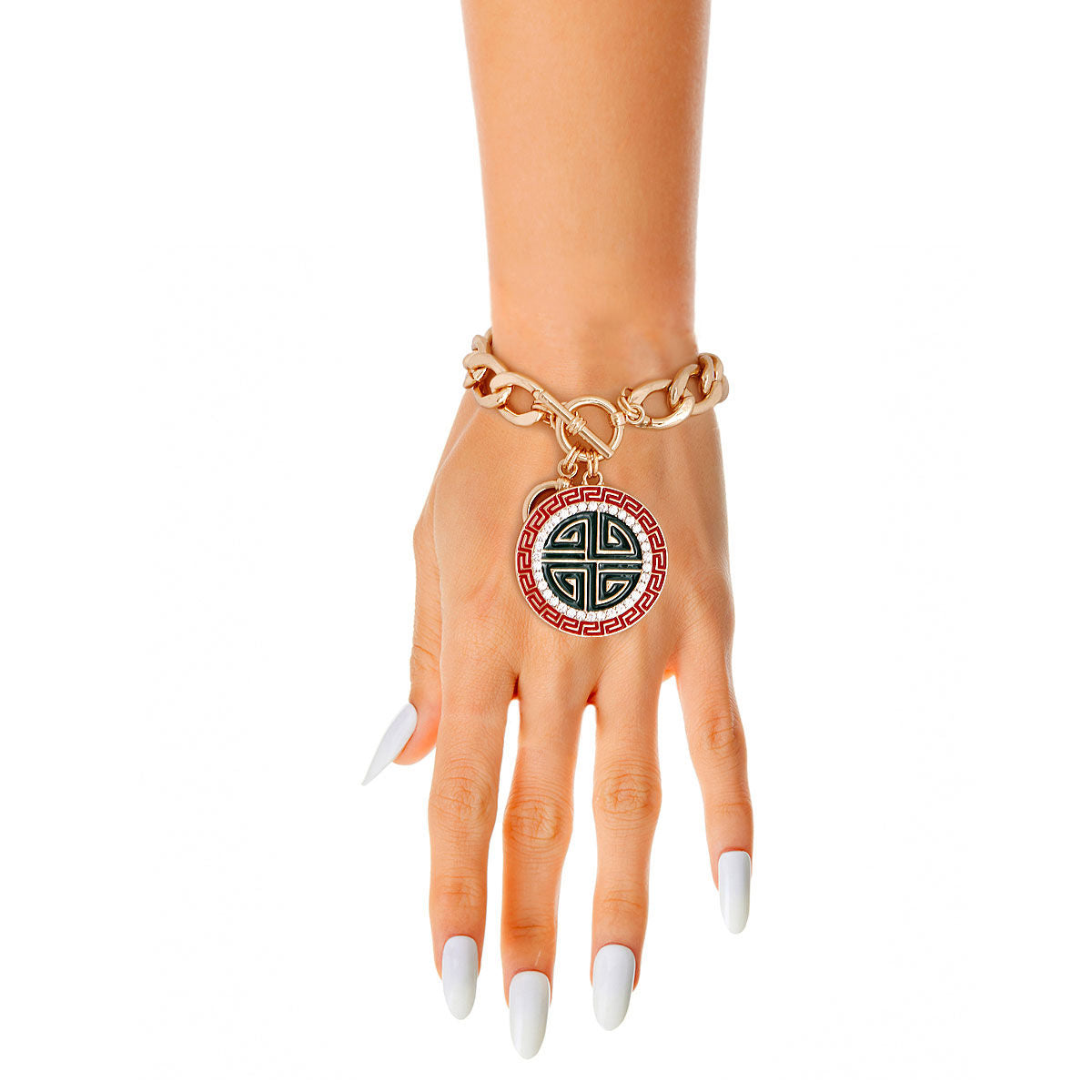 Toggle Bracelet Red and Green Greek Stylish Statement Jewelry